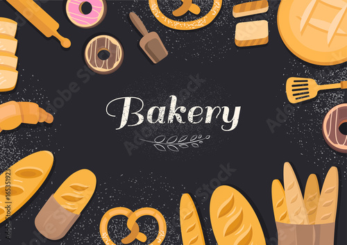 Products bakery on black background
