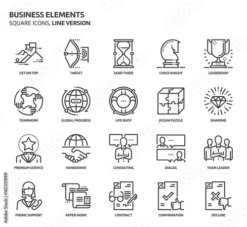 Business elements, square icon set