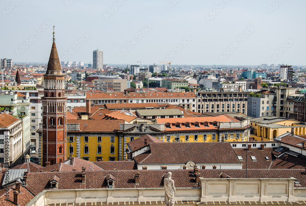 View of tile roofs of Milan