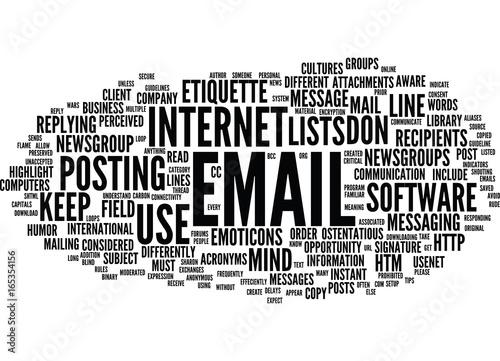 EMAIL AND NEWSGROUP ETIQUETTE Text Background Word Cloud Concept