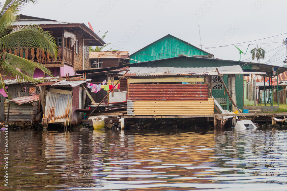 Naklejka premium Seaside houses in Almirante village, Panama