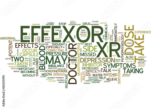 EFFEXOR XR IS A POTENT INHIBITOR Text Background Word Cloud Concept photo