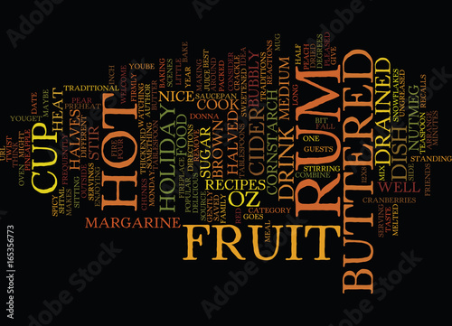 BEST RECIPES HOT BUTTERED RUM FRUIT Text Background Word Cloud Concept