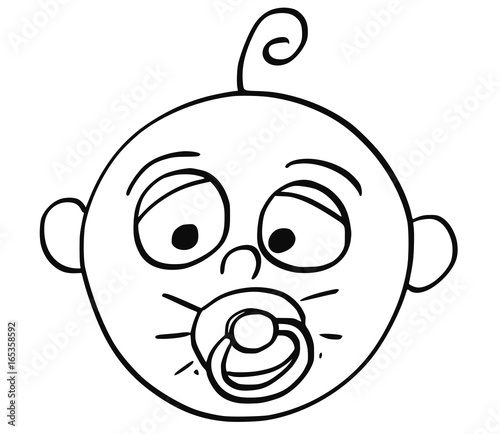 Cartoon Illustration of Baby with Dummy or Comforter or Pacifier in Mouth