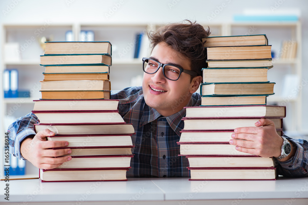Nerd funny student preparing for university exams Nerd funny student preparing for university exams