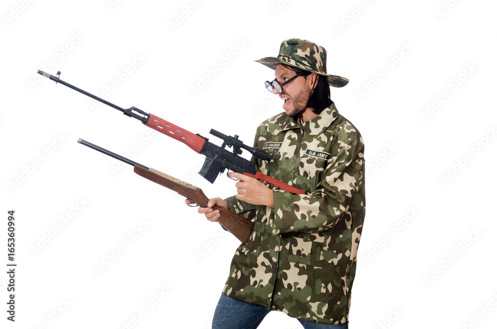 Soldier with weapons isolated on white Soldier with weapons isolated on white
