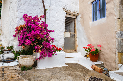 Narrow street in the village of Kritsa near Agios Nikolaos, Crete, Greece