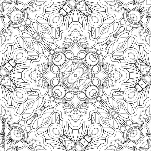 Monochrome Seamless Pattern with Mosaic Floral Motifs