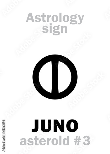 Astrology Alphabet: JUNO, asteroid #3. Hieroglyphics character sign (single symbol).