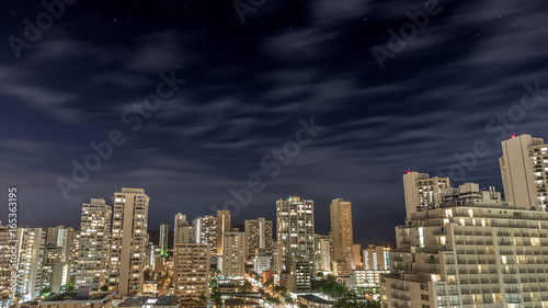 Night Sky over downtown Waikiki Beach