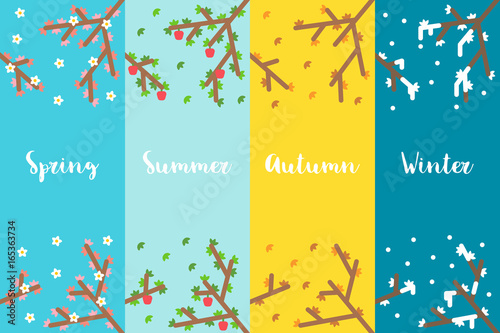 Flat design 4 seasons branch set