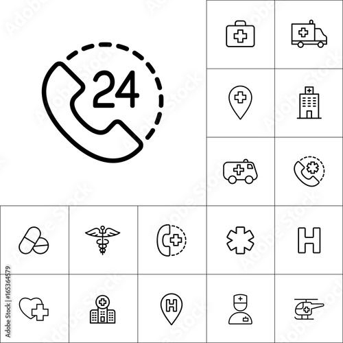 24 hour, around the clock call suppot icon on white background