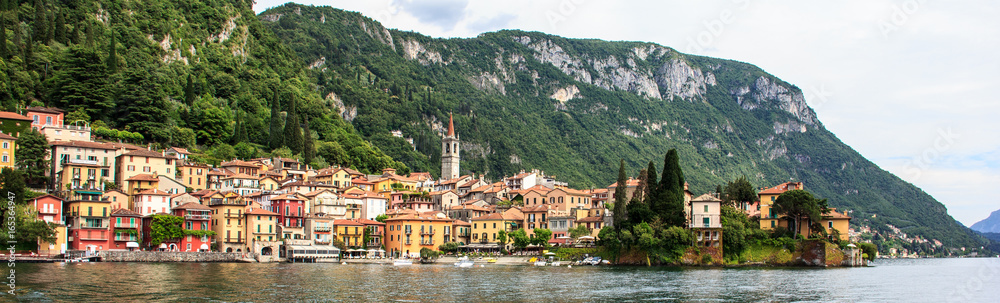 Classic Panorama view of beautiful Varenna Town, Lake Como, Lombardy, Italy, Europe.
