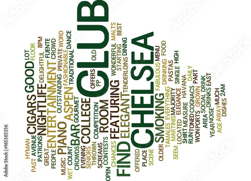 ASPEN NIGHTLIFE CLUB CHELSEA Text Background Word Cloud Concept