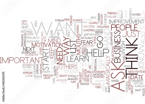 ASK FOR AND GO FOR WHAT YOU WANT Text Background Word Cloud Concept