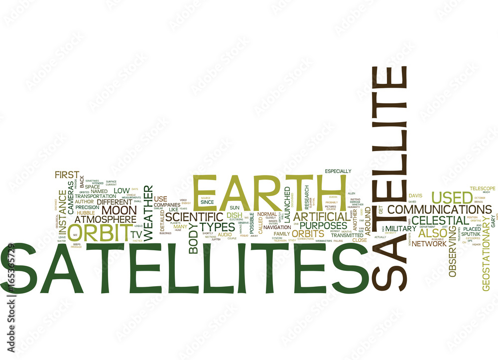 ARTIFICIAL SATELLITE TYPES Text Background Word Cloud Concept Stock ...
