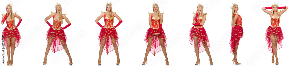 Woman in red dress isolated on white Woman in red dress isolated on white