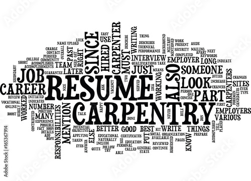 YOUR RESUME SHOULD DESCRIBE YOUR CARPENTRY CAREER Text Background Word Cloud Concept