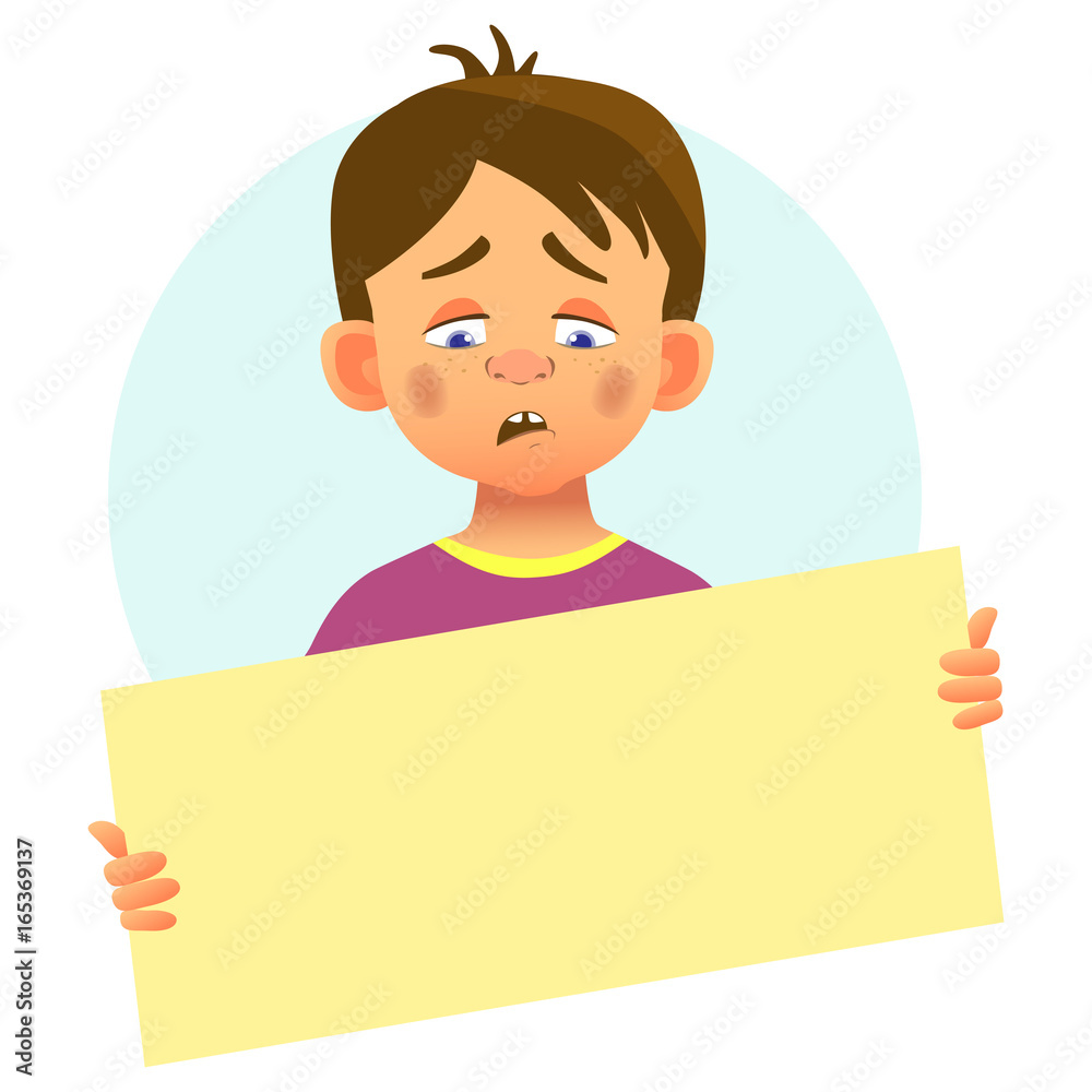 Sad boy holding blank poster Sad boy holding blank poster