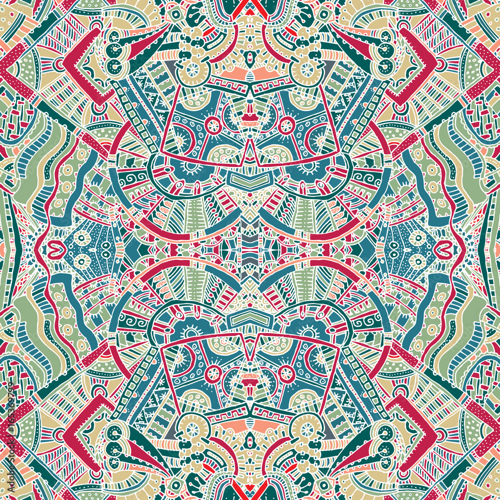 Tribal vintage hand drawn seamless pattern in boho style