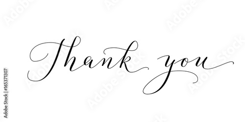 Thank you words, hand written custom calligraphy isolated on white. Great for cards, wedding invitations, social media banners, headers, photo overlays. 