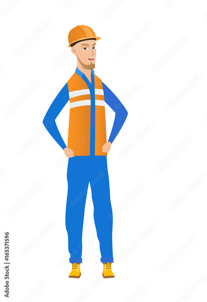 Young caucasian angry builder screaming. Young caucasian angry builder screaming.