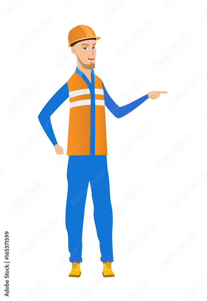 Caucasian builder screaming and shaking finger. Caucasian builder screaming and shaking finger.