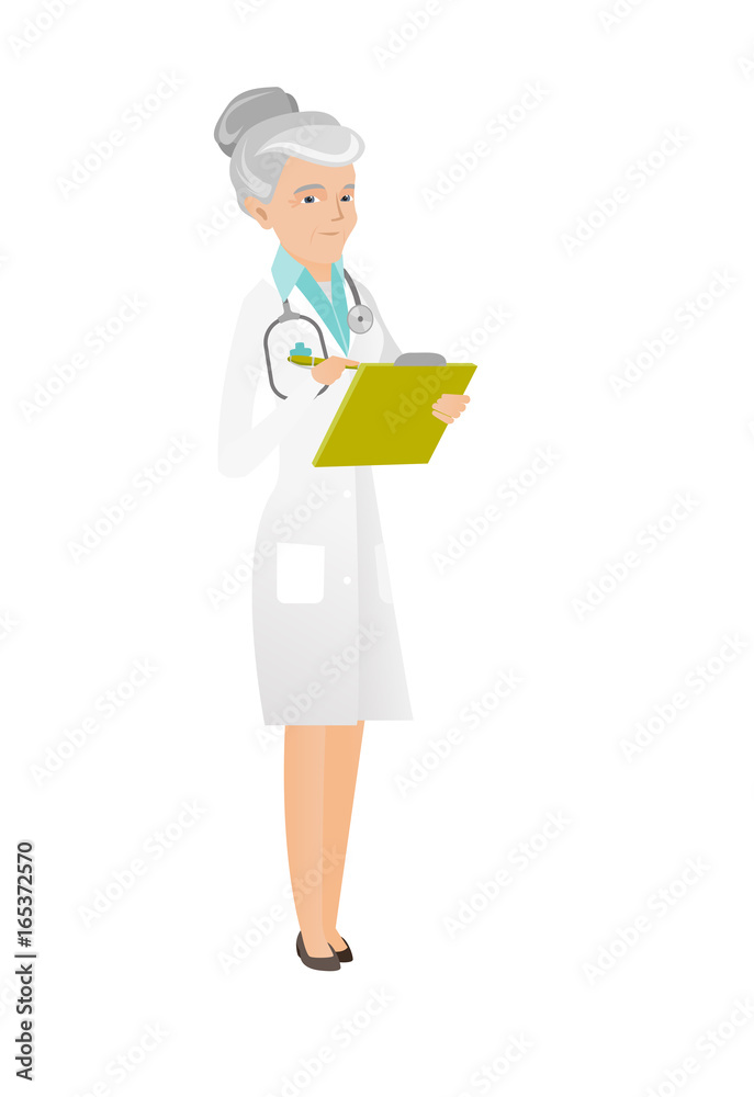 Caucasian doctor holding clipboard with documents. Caucasian doctor holding clipboard with documents.