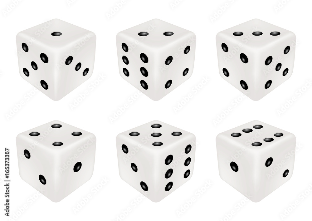 set of a white dice three dimensions set of a white dice three dimensions
