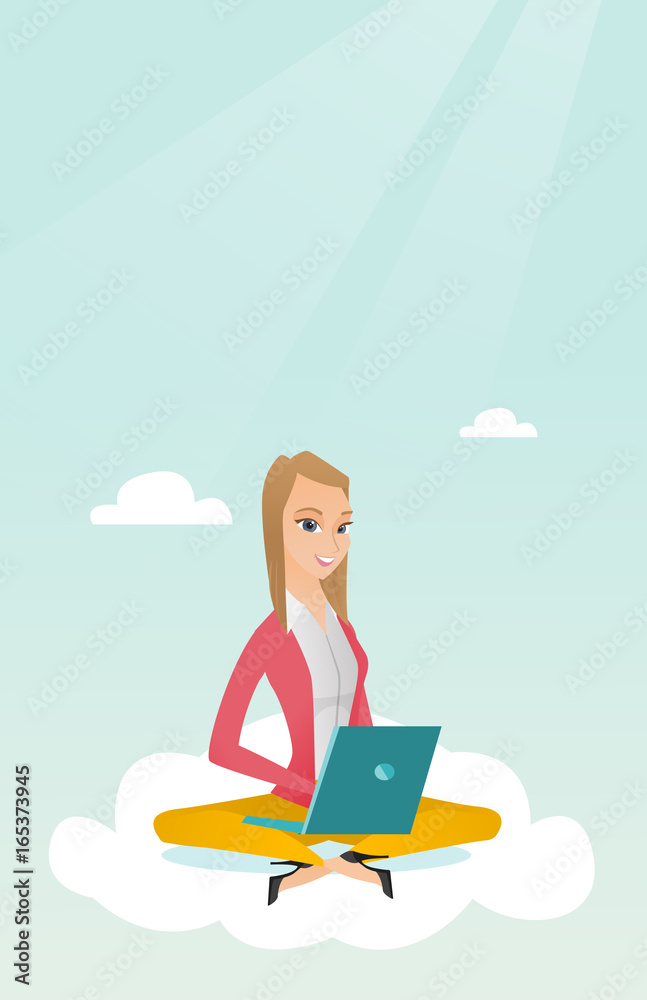 Caucasian woman using cloud computing technologies