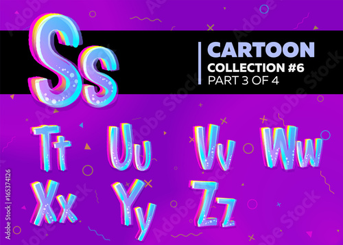 Children’s Comic Vector Font in Cartoon Style. Bright and Colorful 3D Letters.
