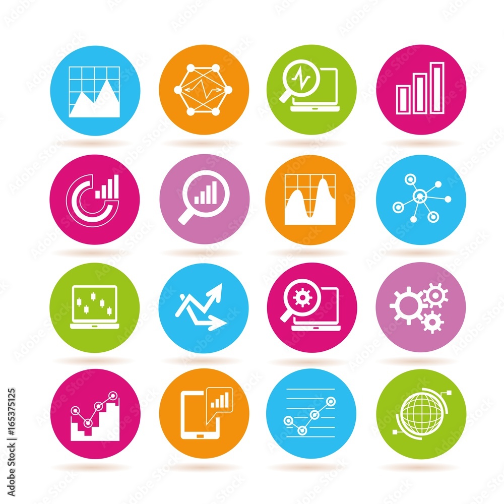 data analytics icons, graph, chart icons