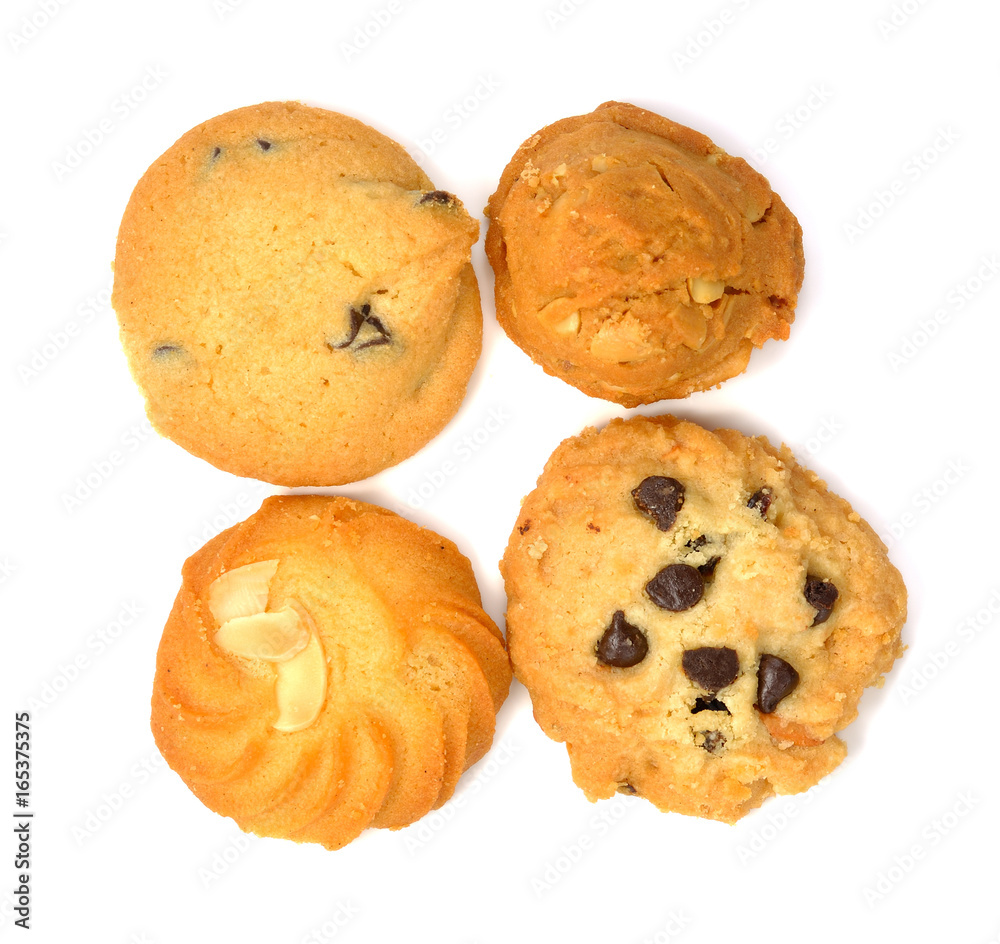 Butter cookies-Chocolate cookies isolated on white background Butter cookies-Chocolate cookies isolated on white background