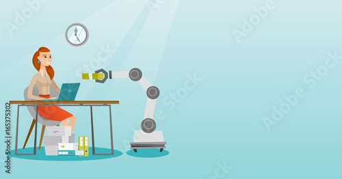 Caucasian developer programming a robotic hand.