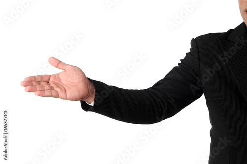 Businessman's hand inviting isolated with clipping path.