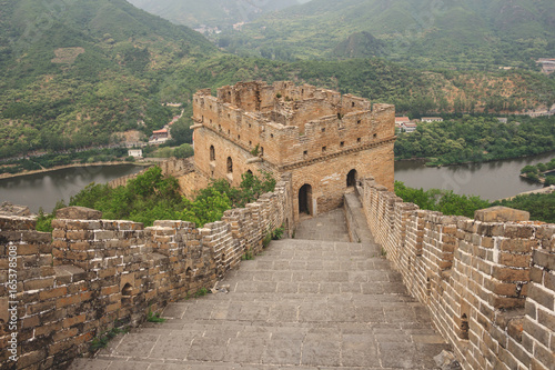 Front view at the watchtower on The Great Wall of China near beijing