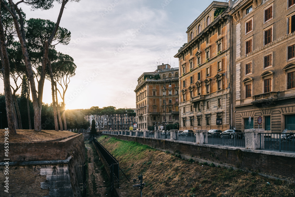 Sunset on Piazza Adriana in Rome near Castel Sant Angelo