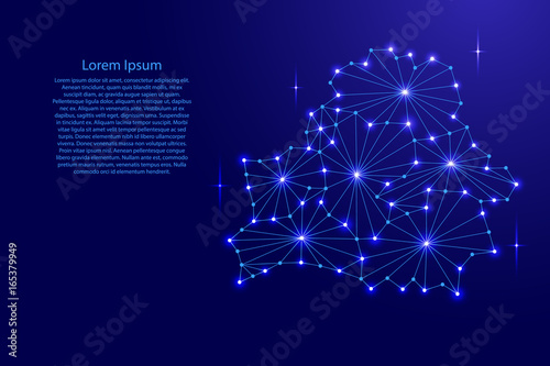 Belarus map of polygonal mosaic lines network, rays and space stars of vector illustration. © elenvd