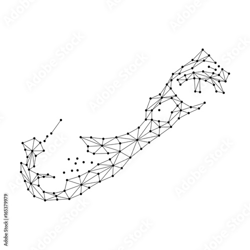 Bermuda map of polygonal mosaic lines network, rays and dots of vector illustration