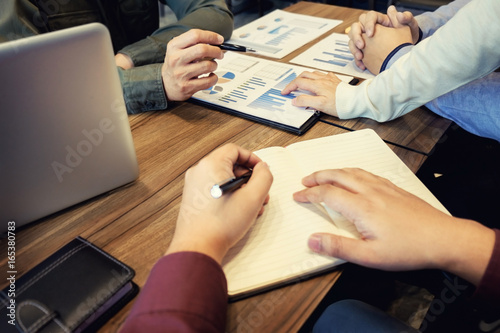 Business meeting office. documents account managers crew working with new startup project Idea presentation, analyze marketing plans.