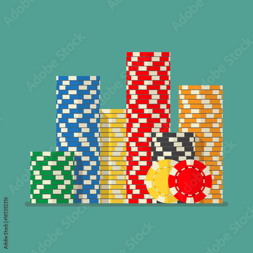 Stacks colorful poker chips