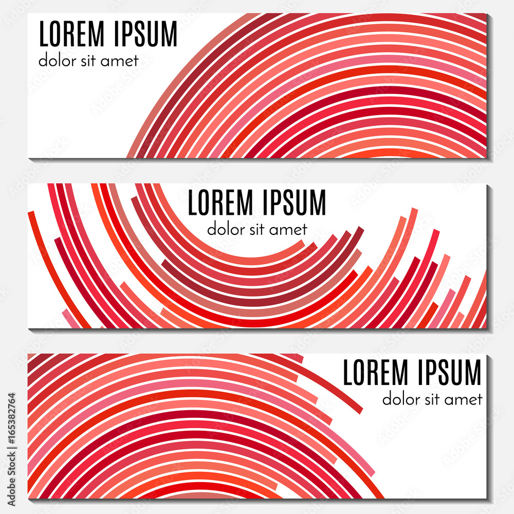 Set of red abstract header banners with curved lines and place for text. Vector backgrounds for web design.
