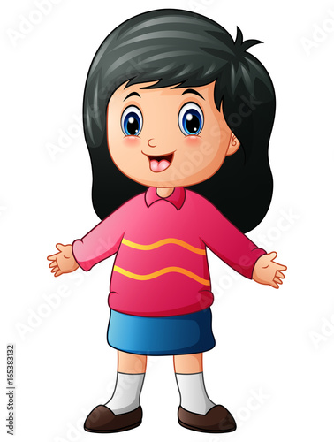 Cartoon little girl waving hands