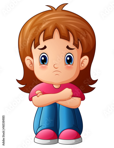 Sad girl cartoon sitting alone