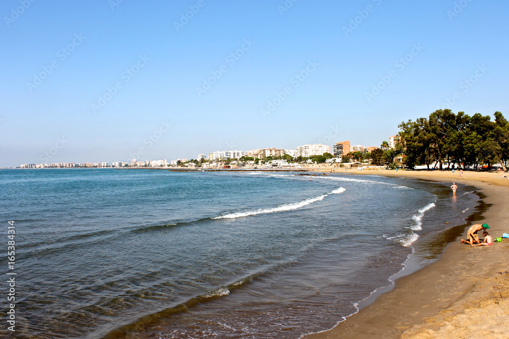 The Torreon Beach in Benicassim, a beach resort in the Costa del Azahar coast, province of Castello, Spain