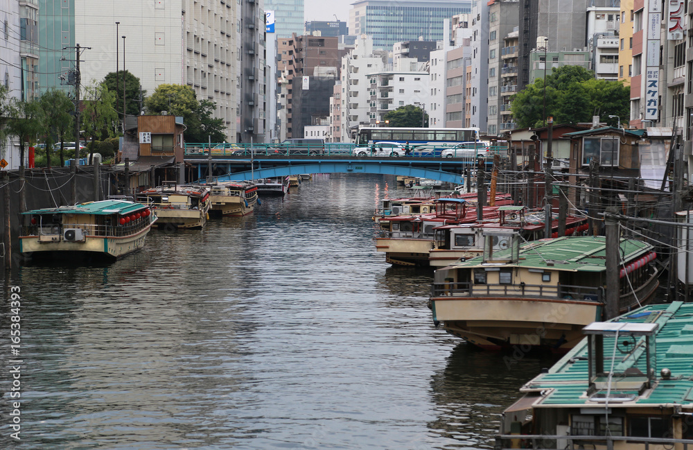 Japan Tokyo A sightseeing ship anchored in the Kanda River