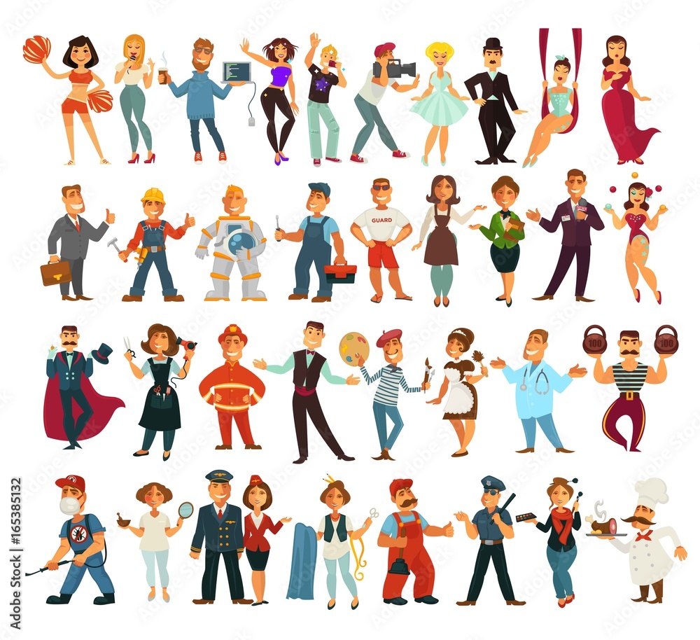Characters of various professions big isolated illustrations set