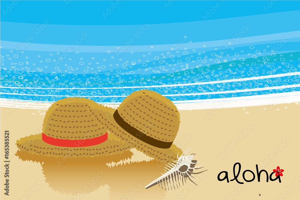 夏のイメージのイラスト 砂浜と麦わら帽子 Stock ベクター Adobe Stock
