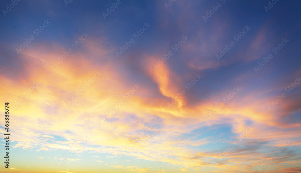 Only sky, dramatic sunset with colorful clouds