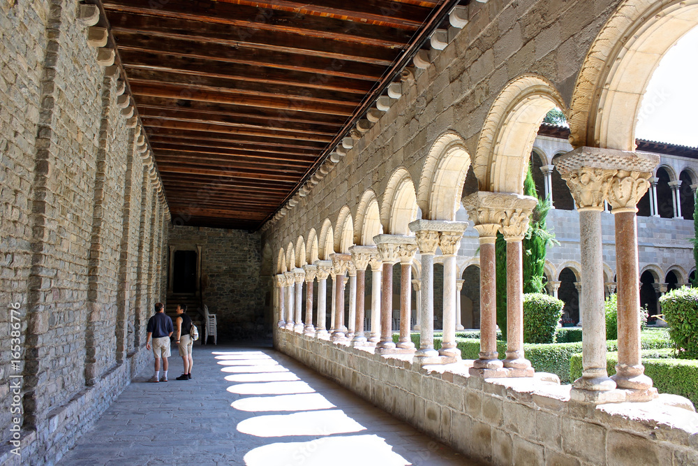 The cloister of the Monastery of Saint Mary in Ripoll, Catalonia, Spain